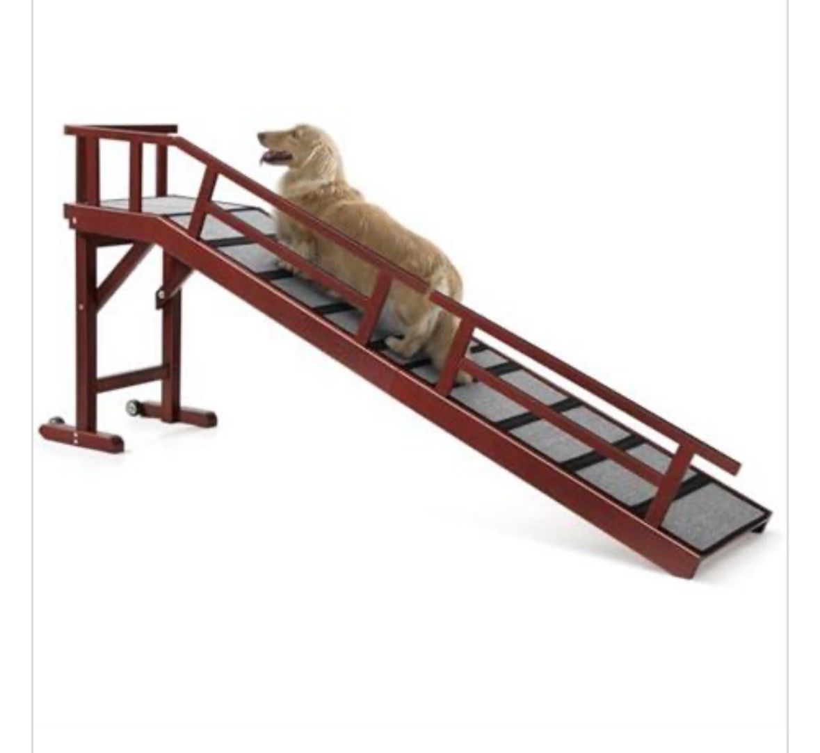 Dog Ramp for Bed or Couch, Wooden Pet Ramp with 20 Gentle Slope, Removable Side Rails, Non-Slip Surface, Top Platform & Wheels, Safe Bed Ramp for Smal