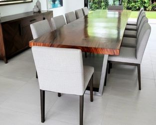 Live Edge Wood Slab Dining Table with Metal Base