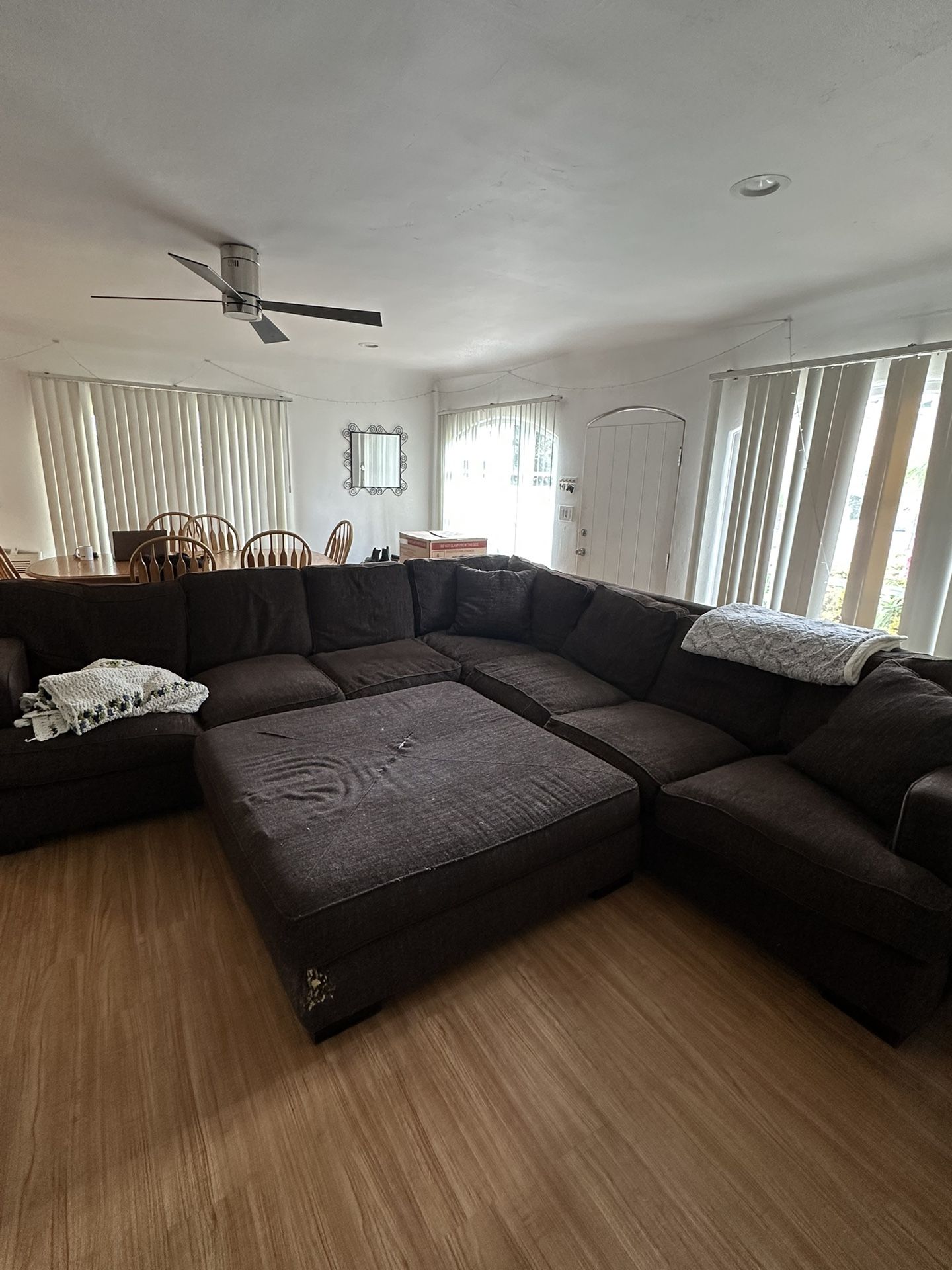 Large Brown Couch with Ottoman