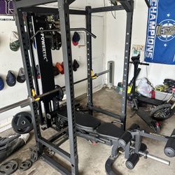 Full Powertec Rack With Pulley System And Preacher Curl Seat