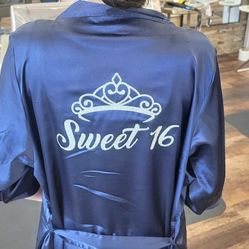Glitter Sweet Sixteen Satin Robe - Navy Blue