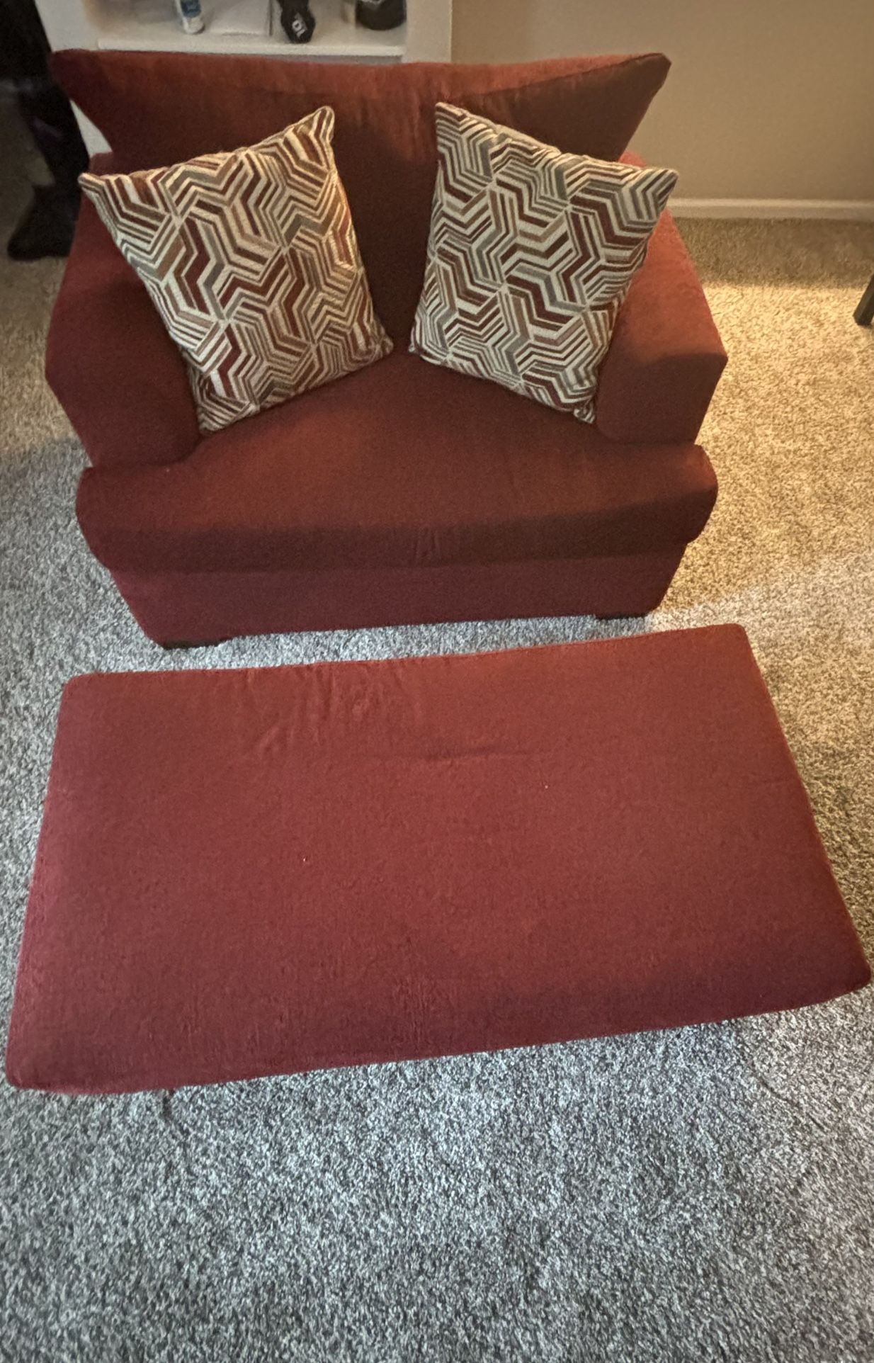 Over Size Red Chair With Ottoman 