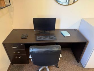 Dark Brown Office Desk with File Drawers