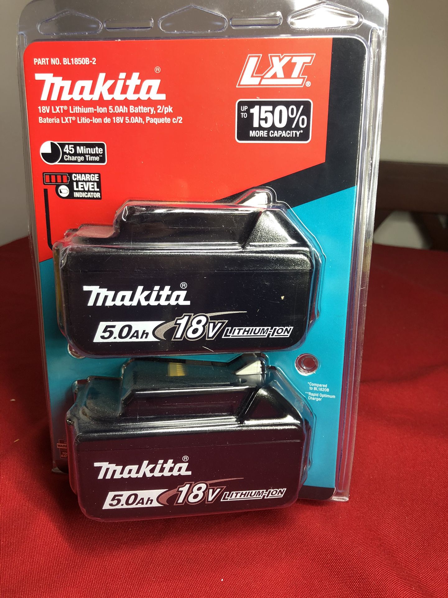 Makita 18-Volt LXT Lithium-Ion High Capacity Battery Pack 5.0 Ah with LED Charge Level Indicator (2-Pack