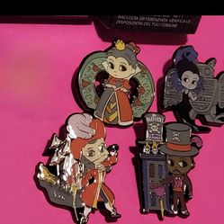 Disney Villains Queen of Hearts Cpt Hook Yzma Dr. Facilier Chibi Pin Combo Set