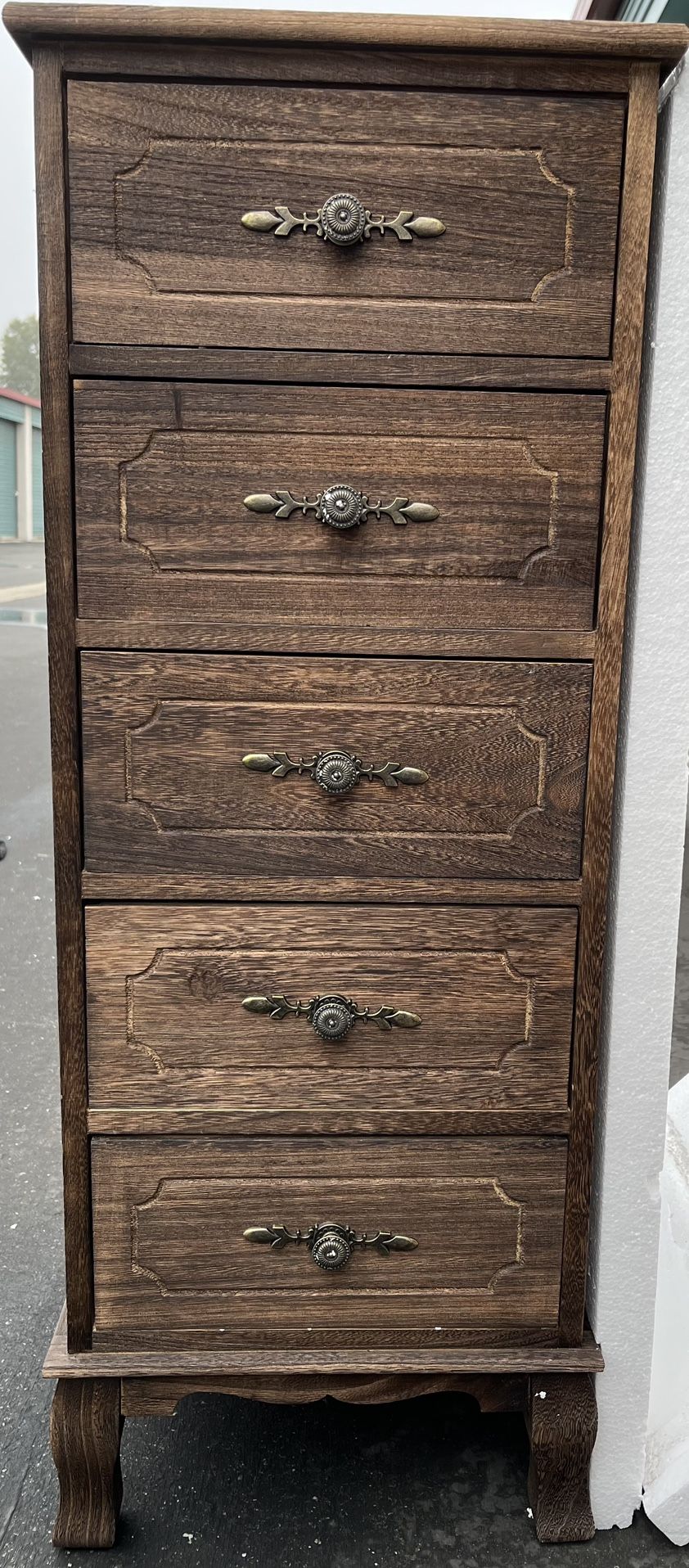 Victorain Bachelor Chest With 5 Drawers, Vertical Orientation, Made Of Reclaimed Wood, Black Walnut 