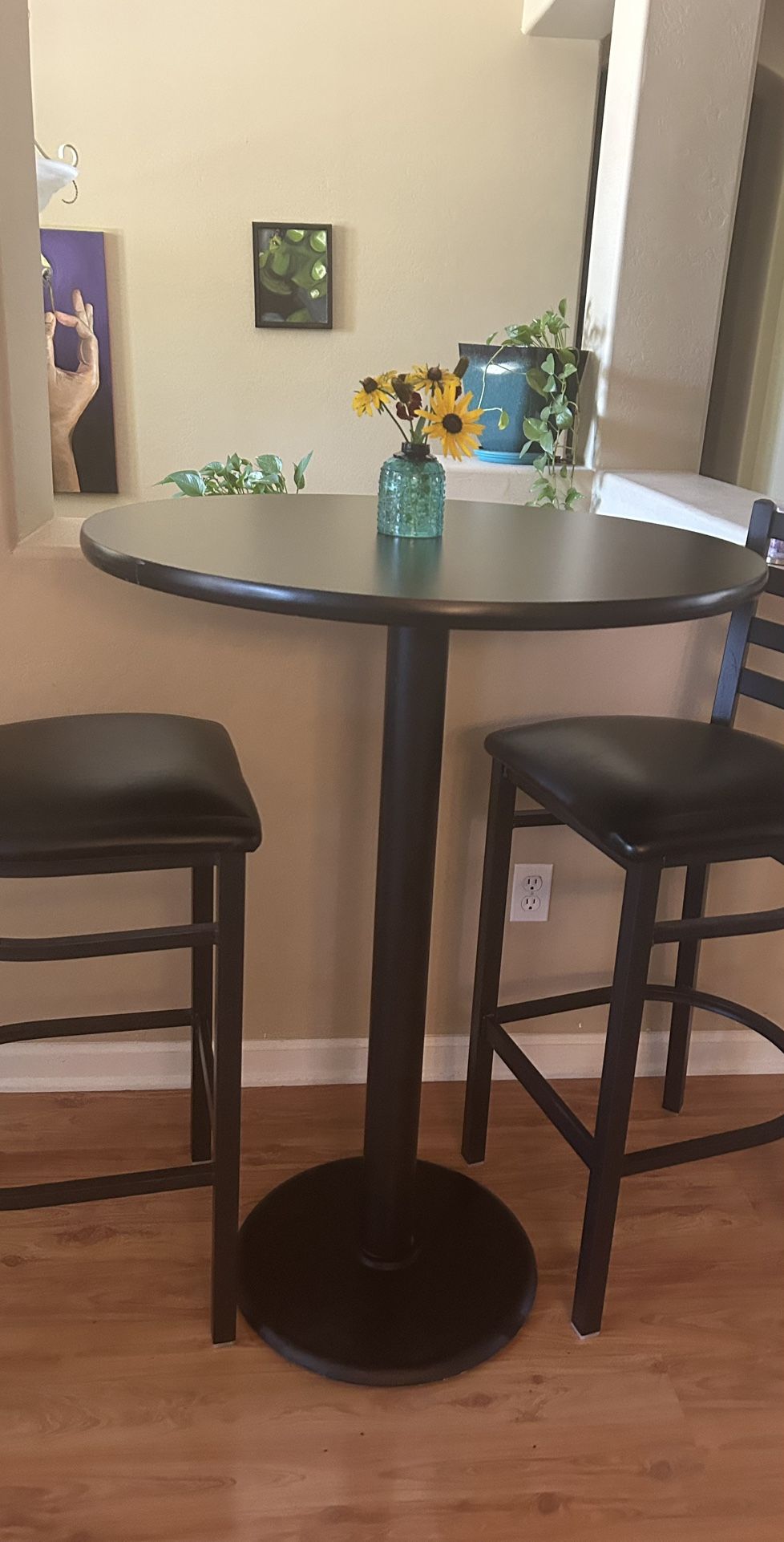 Bistro Table With Two Stools ( Black) Very Good Condition