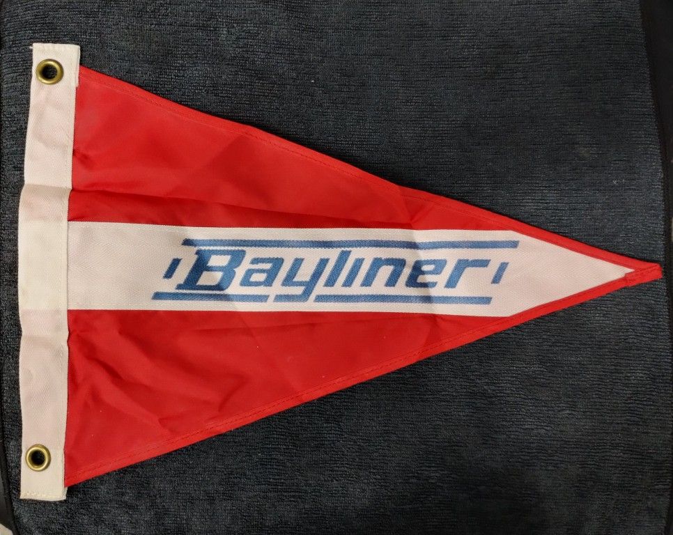 Vintage Bayliner boat pendant flag, red/white/blue, nylon, 1960's/1970's 14x10"