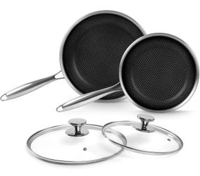 Innerwell Tri-Ply Stainless Steel Frying Pan Set with Lid,9.5Inch 11Inch