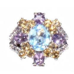 Topaz, Amethyst, Citrine & CZ Sterling Silver Ring 8