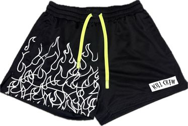 Kill Crew Black Mesh Shorts with Flame Print
