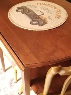 Hitchcock Drop Leaf Table And 2 Thumb Back Chairs