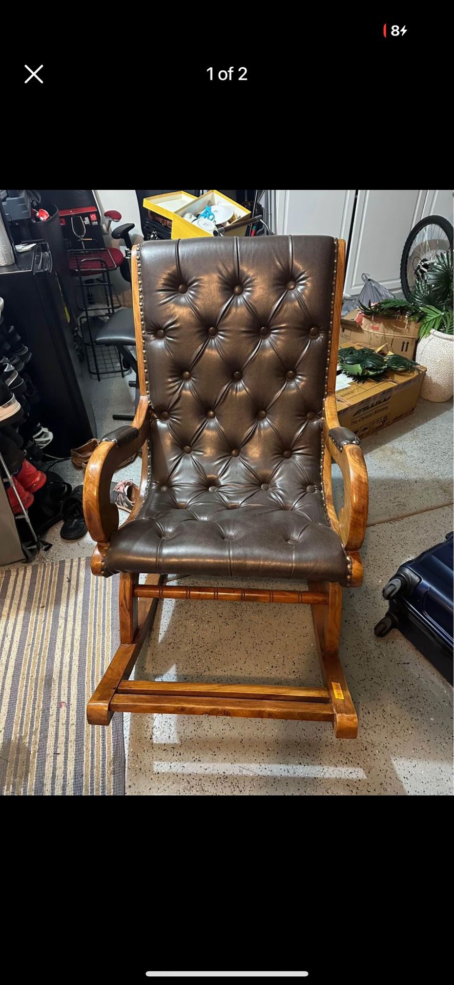Rocking chair. Solid wood and leather cushion