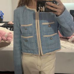 Elegant Blue Cropped Jacket 