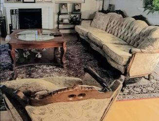 Vintage French Provincial 3-Piece Living Room Set - Sofa, Loveseat, Chair - RECENTLY REUPHOLSTERED