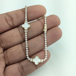 10kt Real Gold Tennis Clover Style Bracelet 