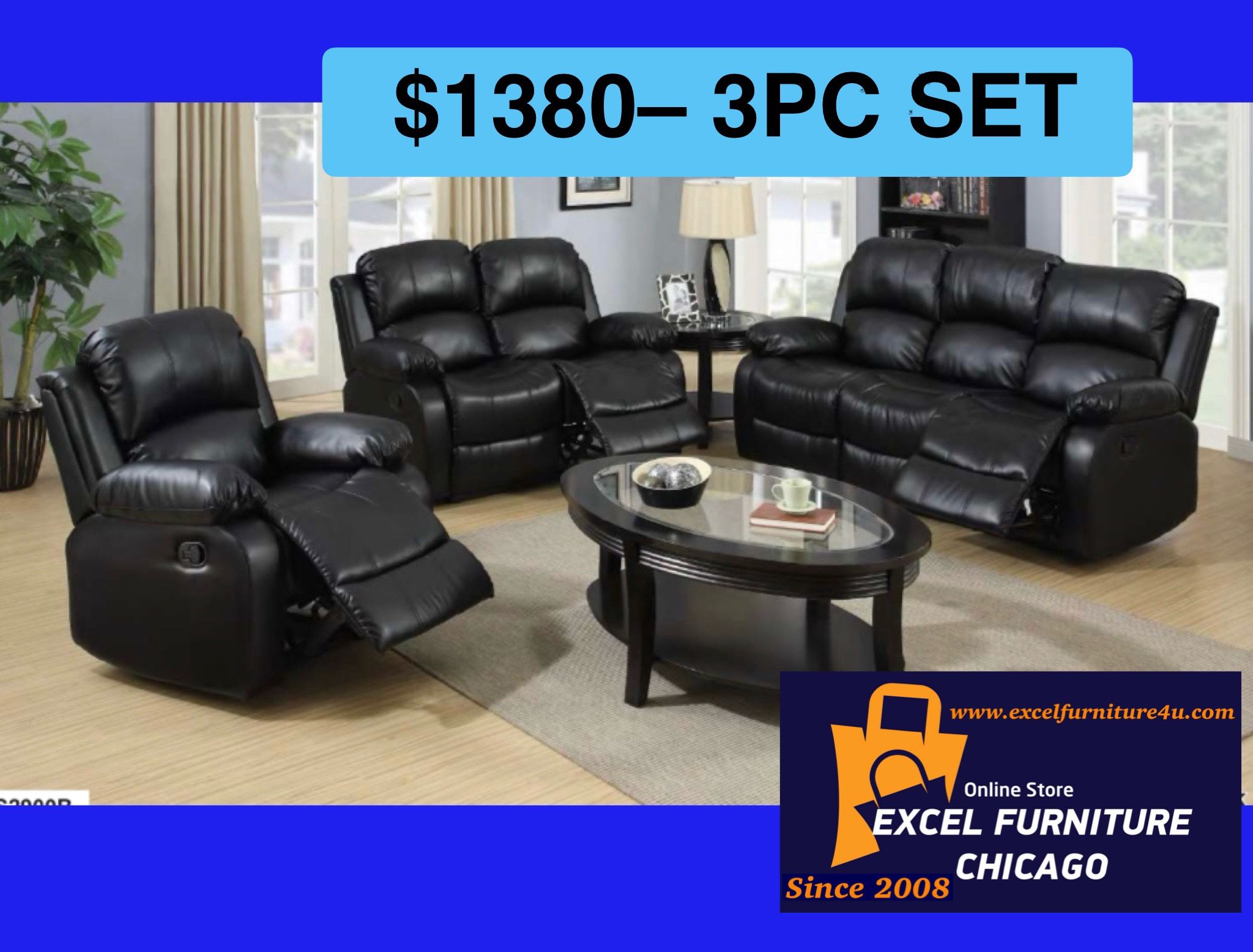 💥FREE DELIVERY💥Brand New 3PC Reclining Sofa Loveseat Chair Set 
