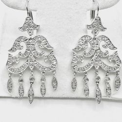  NEW IN BOX! 14k White Gold Chandelier Dangle Natural Diamond Drop Earrings Are To Die For!! Certified NATURAL DIAMONDS!