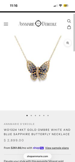 Annmarie D'Ercole 14KT Gold Ombre White and Blue Sapphire Butterfly Necklace
