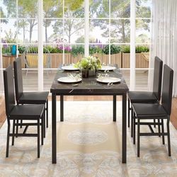 Lamerge Dining Table Set for 4,Faux Marble Table and 4 PU Leather Chairs,5 Pieces Kitchen Tables and Chairs for 4,Modern Dining Room Table Sets for Sm