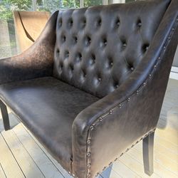 Tufted Leather Brown Dining Banquette