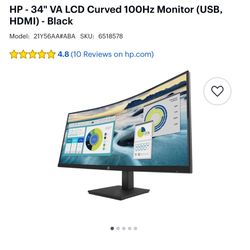 New HP 34-inch curved display monitor 