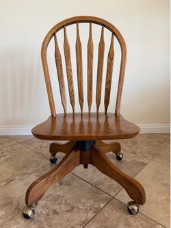 Oak wood rolling office chair