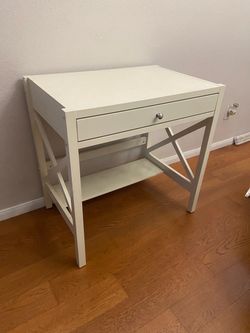 White Wood Desk with Drawer and Shelf