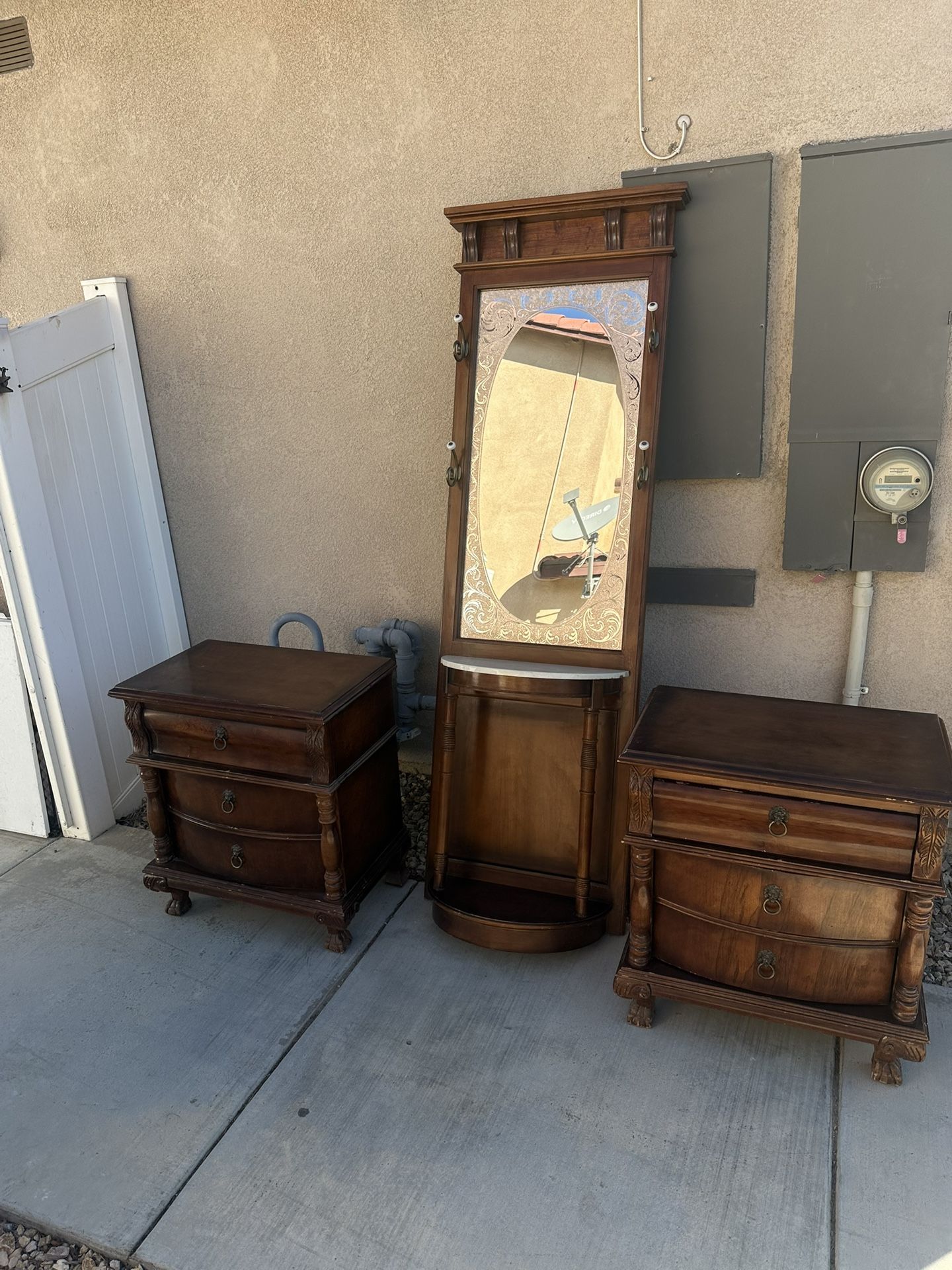 2 Night Stands With Dresser & Individual Mirror