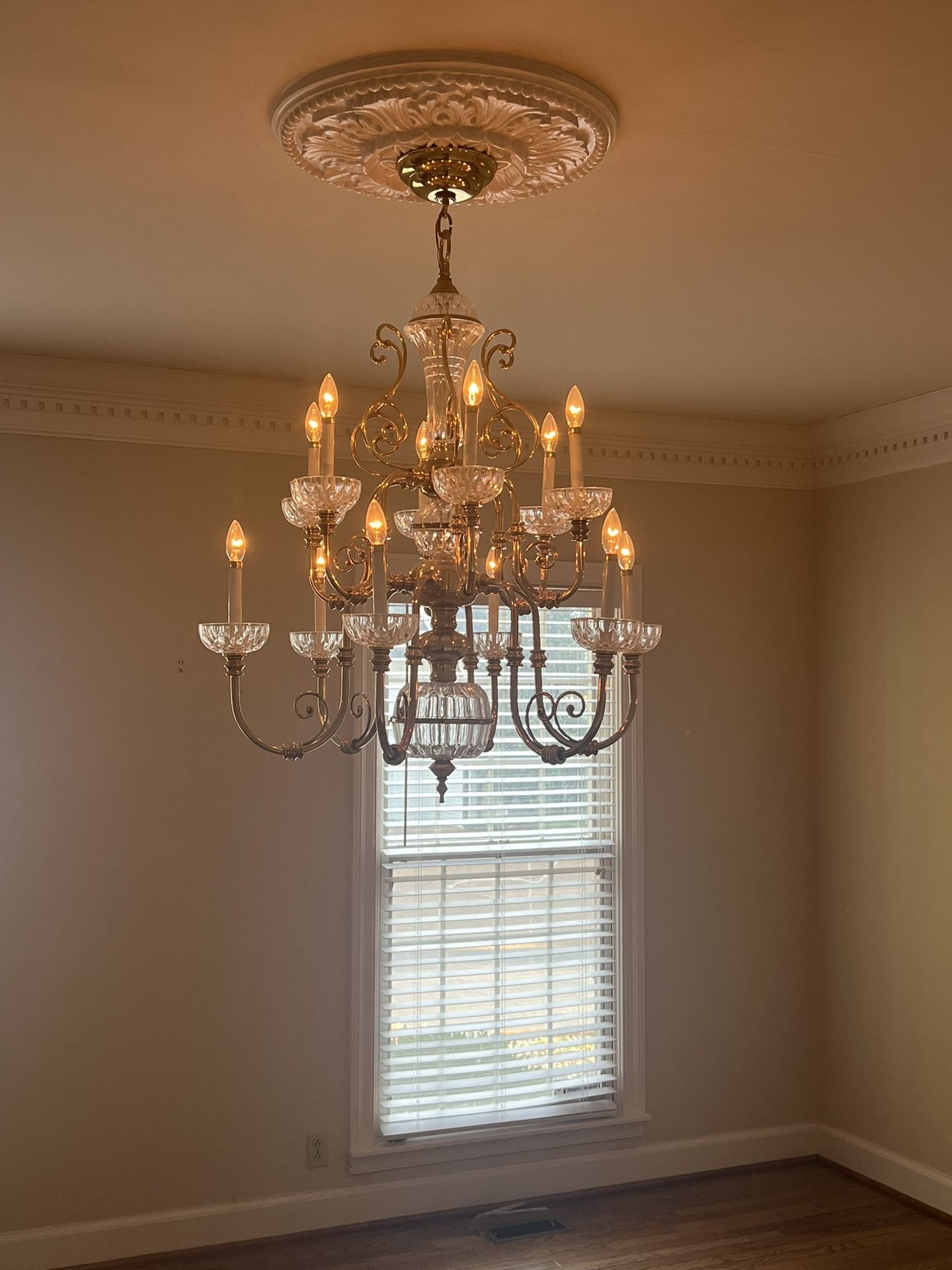 Layered Brass and Glass Chandelier