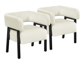 Set of 2 Beige Corduroy Accent Chairs – $80
