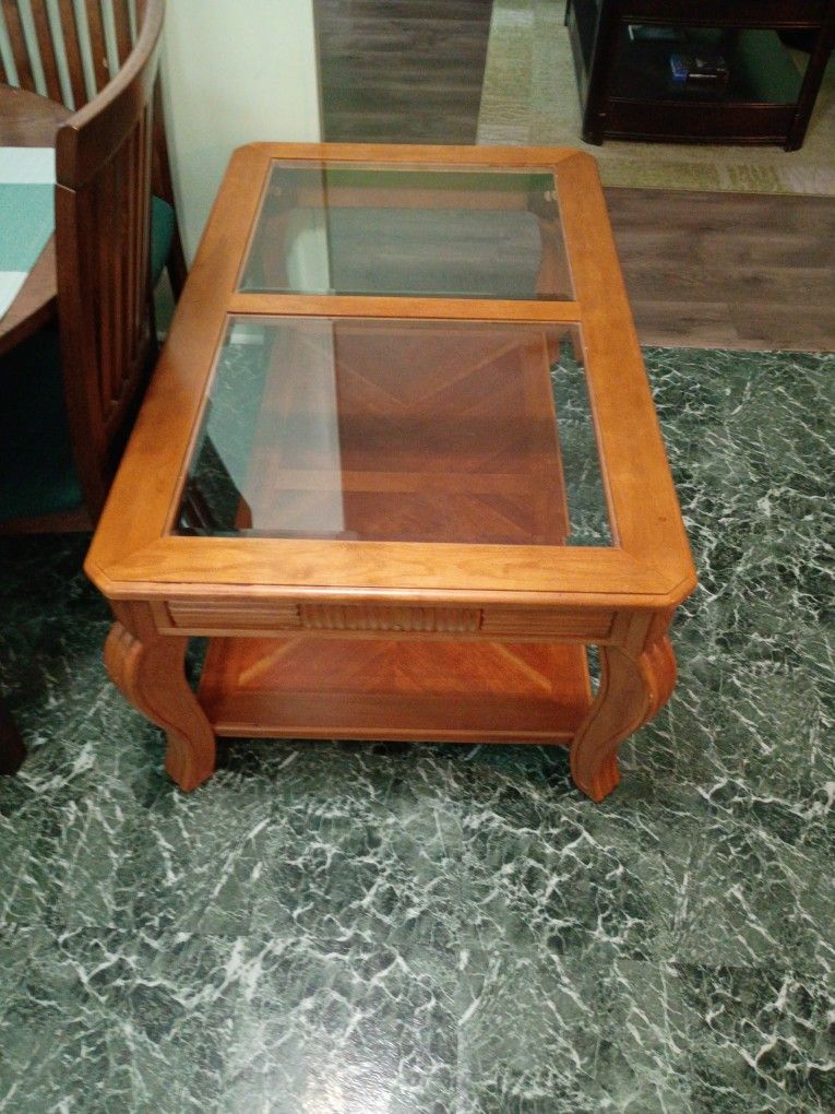 Nice Real wood Coffee Table With Glass Top