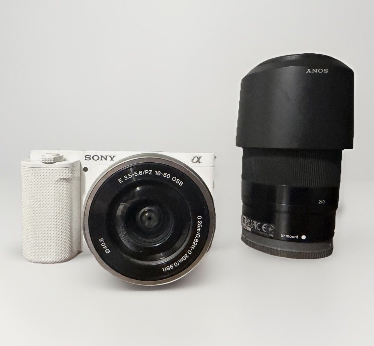 Sony Alpha ZV-E10 Mirrorless Camera White 4K with 16-50mm & 55-210mm OSS Lenses
