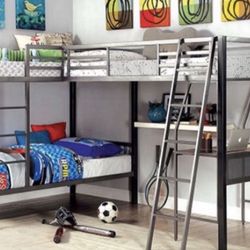 L-shaped Triple Twin Bunk Bed Frame W/Desk Brand New In Box 