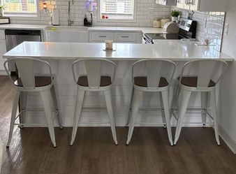 26” Industrial Bar Stools Set of 4, High Back Metal Barstools with Wood Seat, Counter Height Chairs