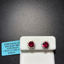 Ruby Red Corundum Sterling Silver Earrings-1.76 Carat