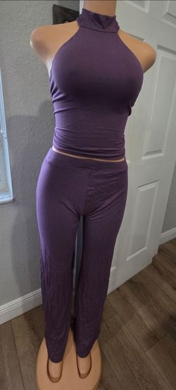 Purple Two-Piece Halter Top and Pants Set