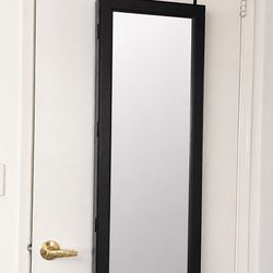 Black Jewelry Armoire Cabinet with Mirror – Wall/Door Mount Storage Organizer