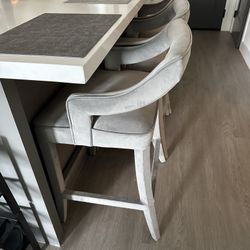 Three Grey Velvet Counter Stools 