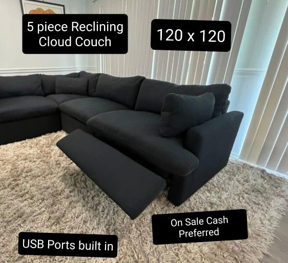 Navy Cloud Modular Sectional Couch Sofa With Recliners
