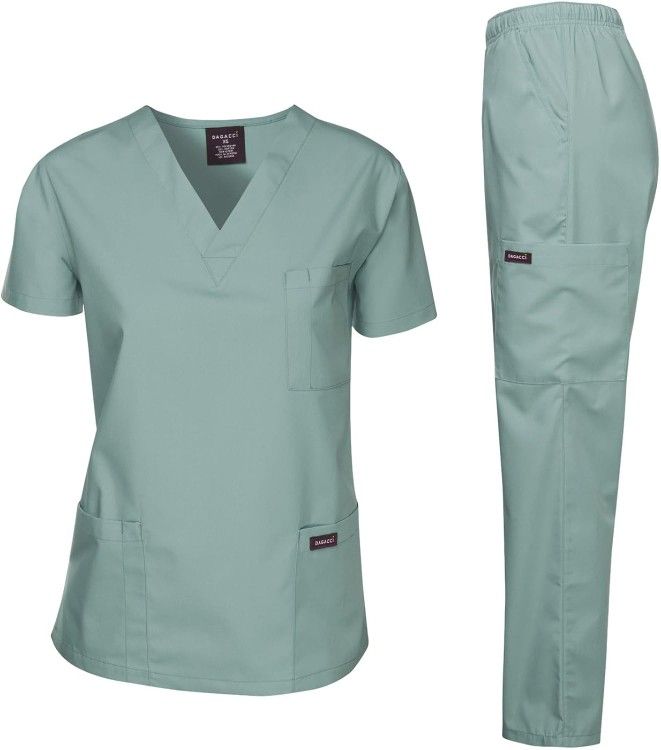 Dagacci Scrubs Medical Uniform Women and Man Scrubs Set Medical Scrubs Top and Pants (M-XL)