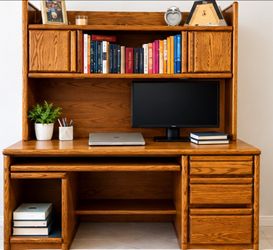 Solid Wood Computer Desk with Hutch & Storage