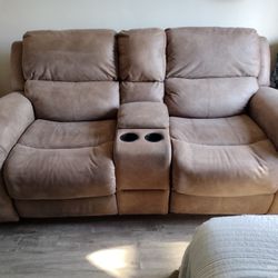 Cowhide Leather Loveseat Recliner 