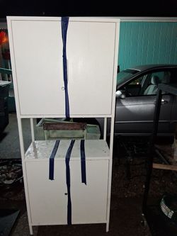 White Metal Storage Cabinet with Shelves
