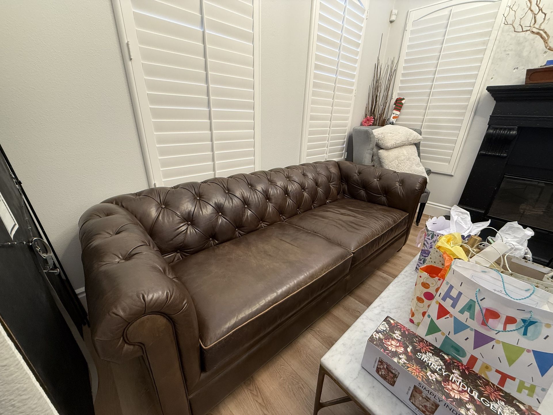 Pottery Barn Chesterfield Top Grained Leather Grand Sofa