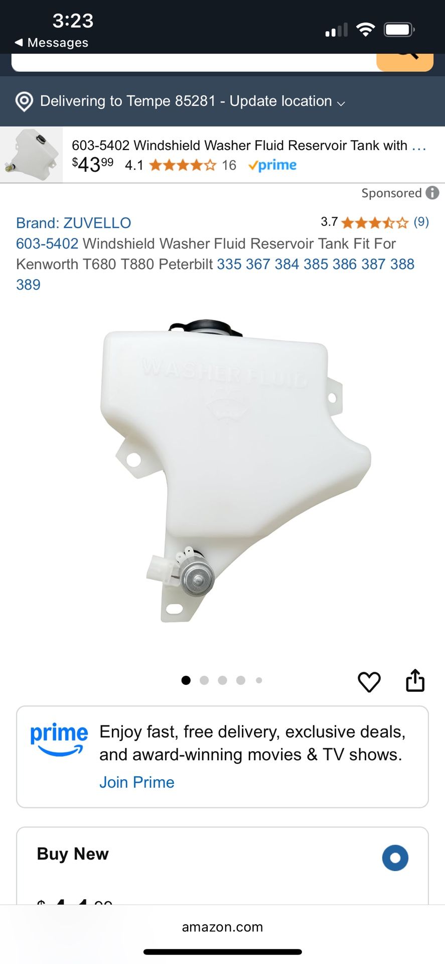 Zuvello Windshield Washer Fluid Reservoir