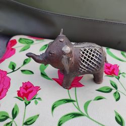 Indian Shelf Dhokra Tribal Art Elephant with Patina Statue