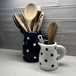 Grace's Pantry Set of Two Kitchen Pitchers in Polka Dot Navy and White