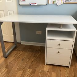 Modern Style White Writing Desk With Storage Drawers