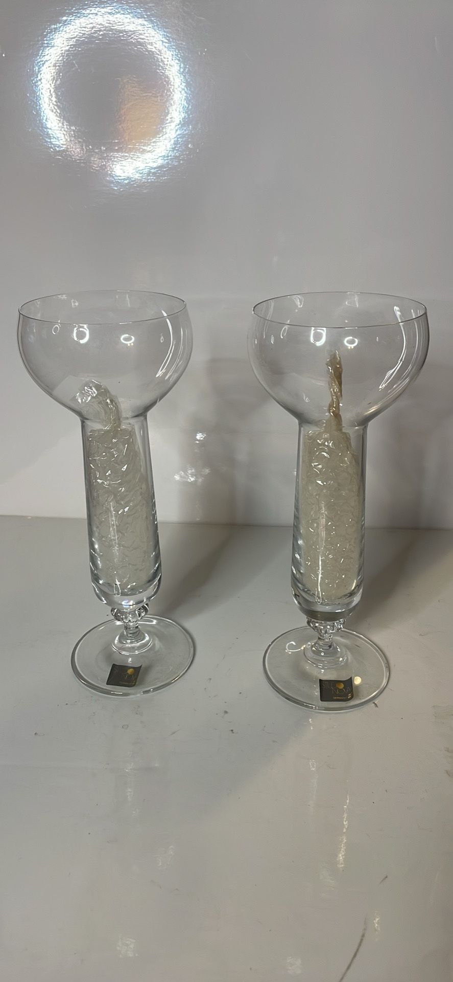 STUDIO NOVA CLAREMONT (2) Floating 9" Candle Holders w/White Candle - Made in Germany new. As is.